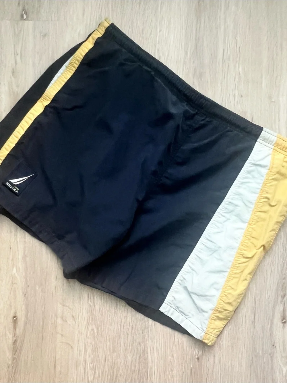 Nautica Surf Wear Mens M Blue Yellow Colorblock Board Shorts Swim Trunks Mesh 5'